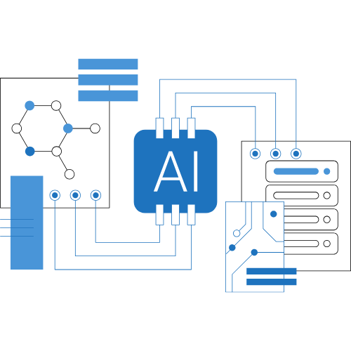 AI chip connected to electronic components, representing smart embedded system integration.