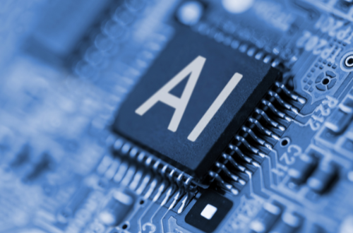 Electronic hardware with chip and AI symbol representing artificial intelligence integration