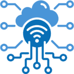 AI-powered smart system with cloud, IoT device, and neural network icons
