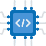 Custom-built hardware and firmware icon showing microchip and code symbol