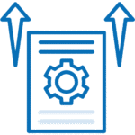 Gear, document, and upward arrow icon representing prototyping and pre-development roadmap