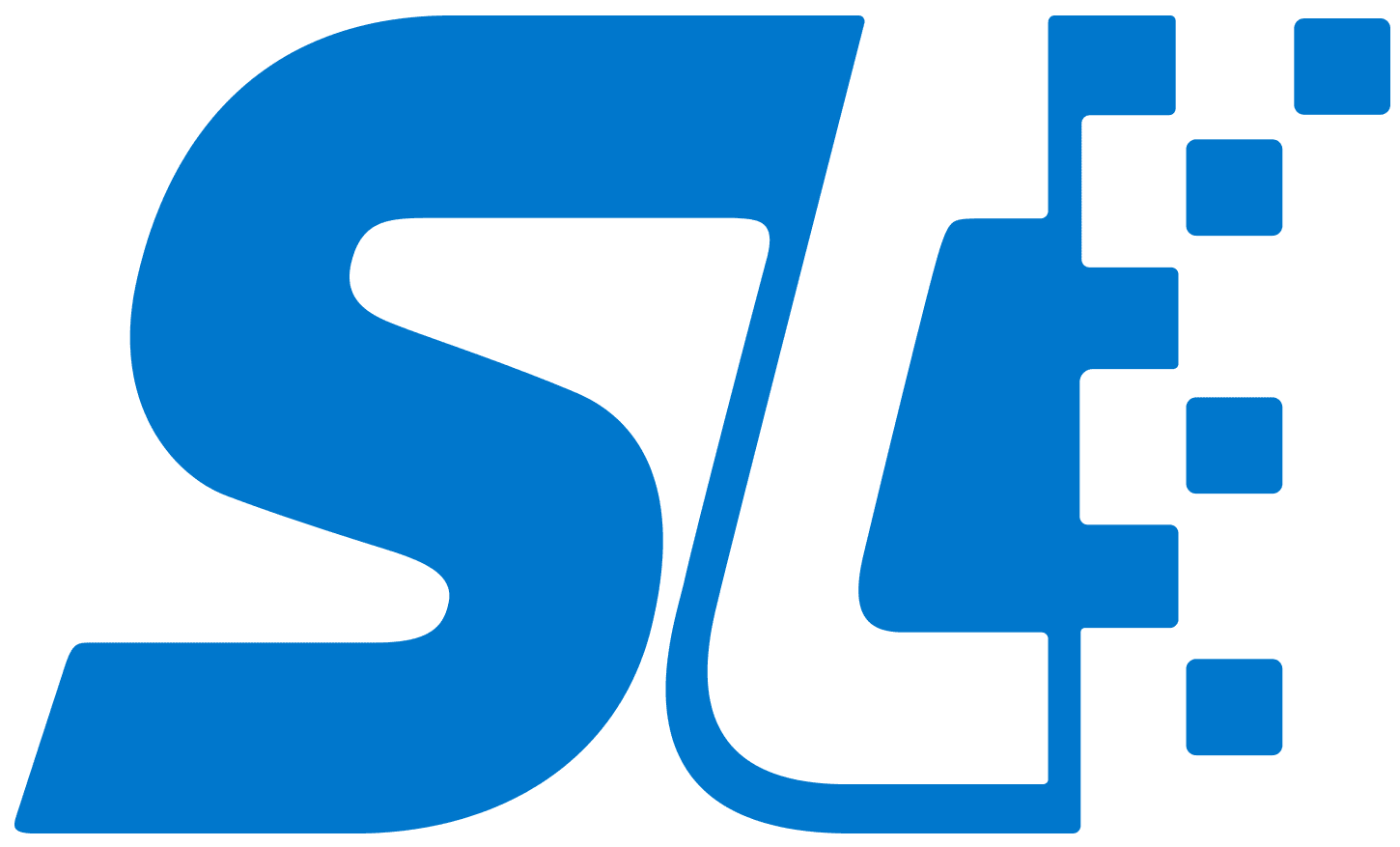 Senologic logo featuring connected SL monogram and digital pixel transition symbolizing analog-to-digital innovation